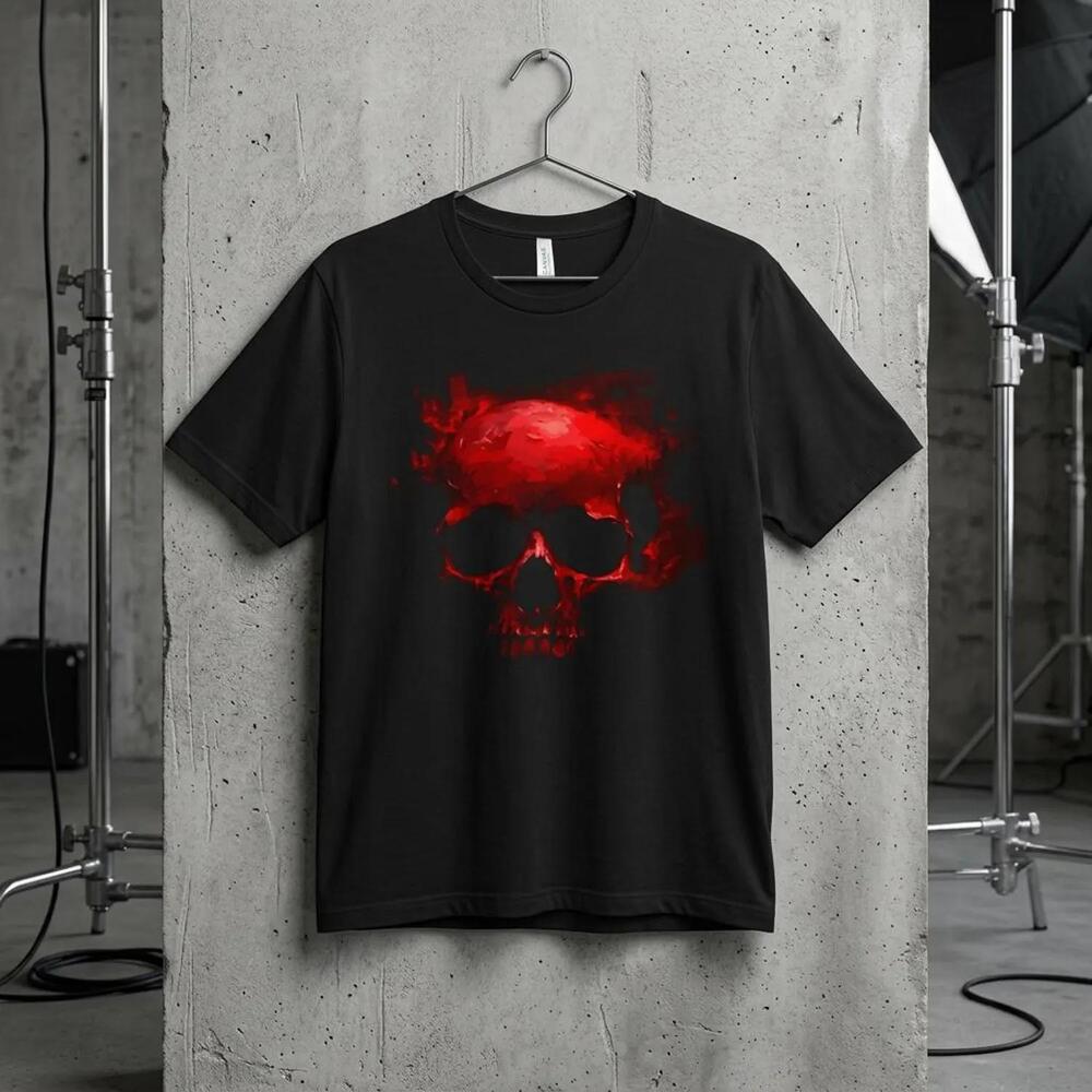 Scary Red Skull Graphic Tee Gothic Horror Shirt